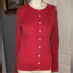 Ralph Lauren Sport Womens Cable Knit Cardigan Coral Sz Medium Excellent